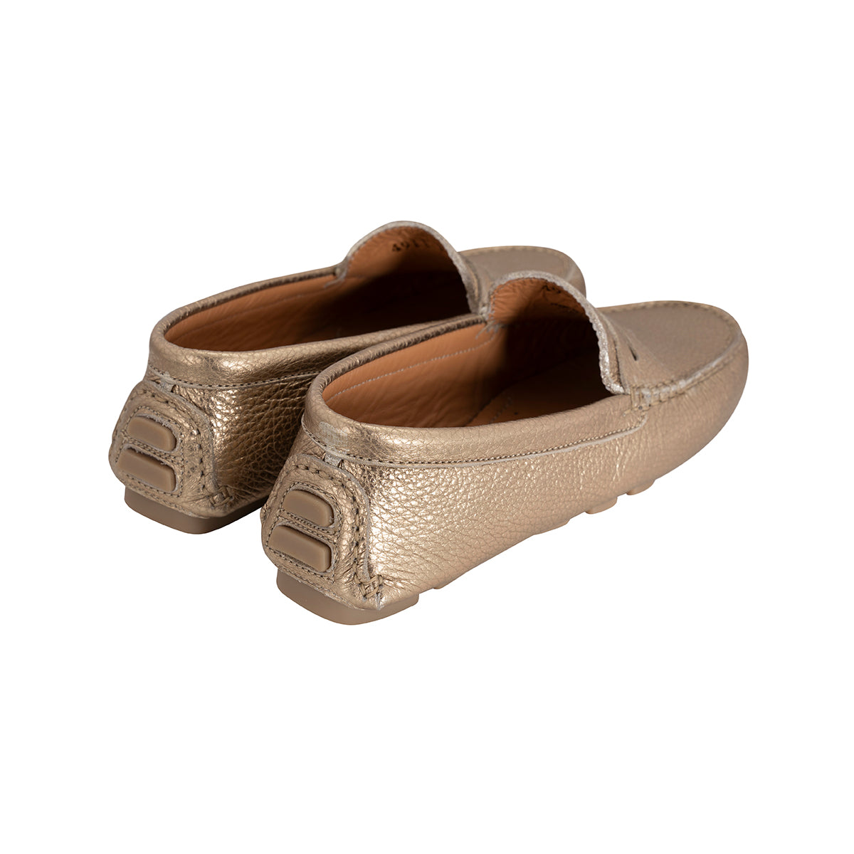 Mocasines Mujer Penny Cuero Metalizado Dorado Gold