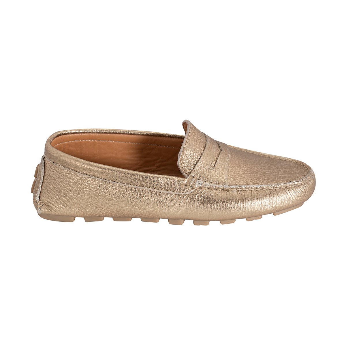 Mocasines Mujer Penny Cuero Metalizado Dorado Gold