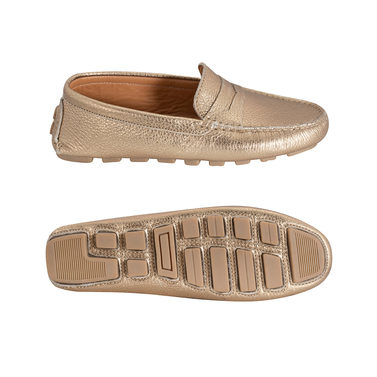 Mocasines Mujer Penny Cuero Metalizado Dorado Gold