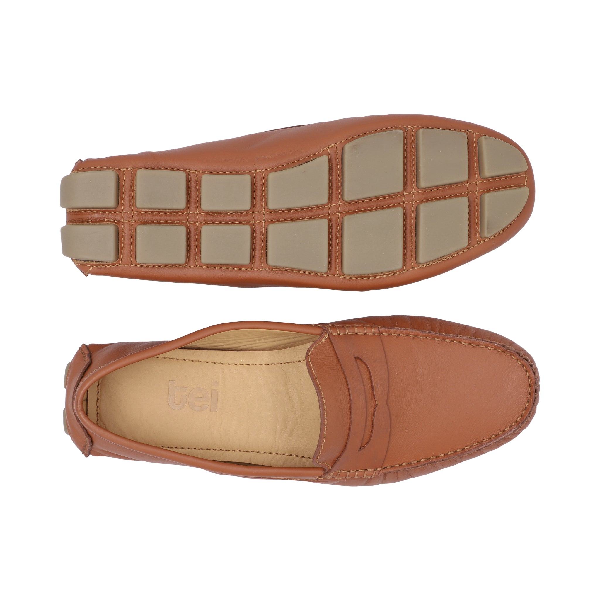 Mocasines Hombre Penny Cuero Liso Miel
