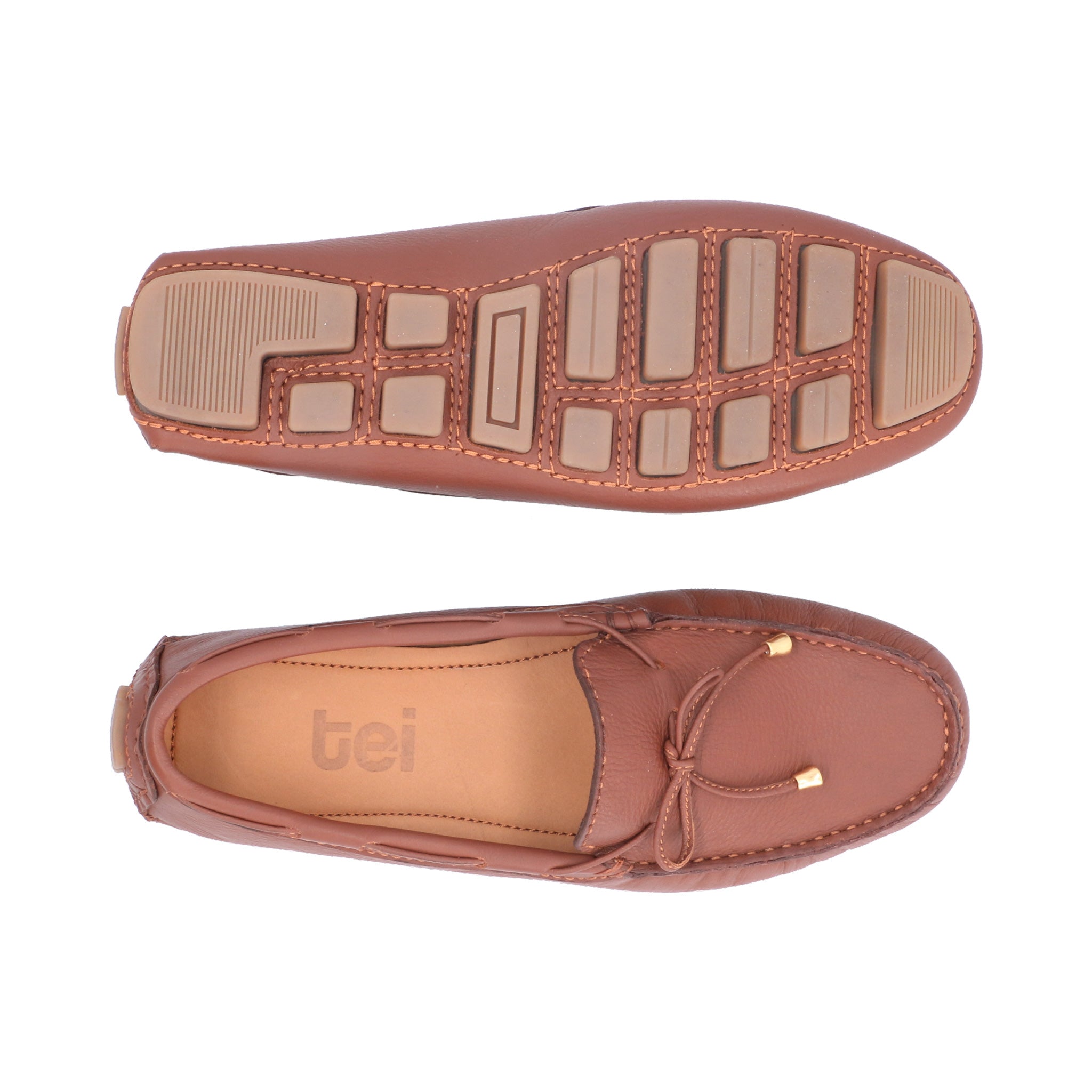 Mocasines Mujer Cordón Cuero Miel