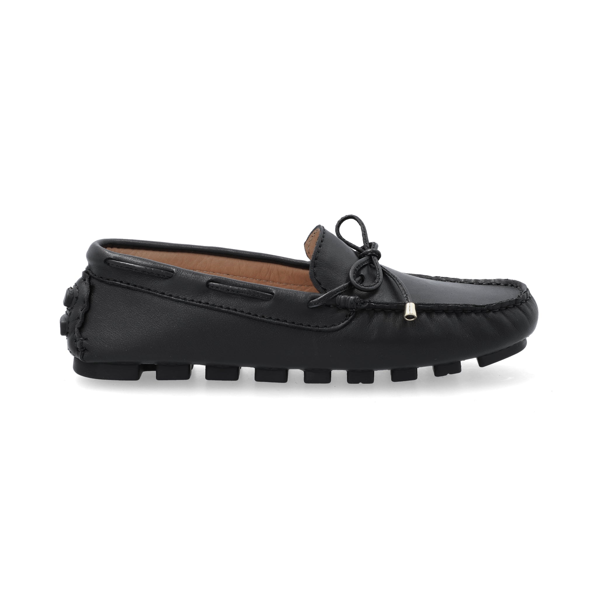 Mocasines Mujer Cordón Cuero Liso Negro