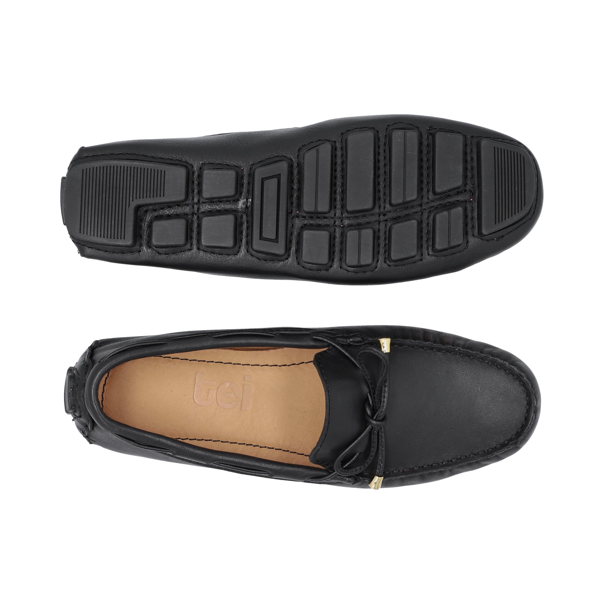 Mocasines Mujer Cordón Cuero Liso Negro
