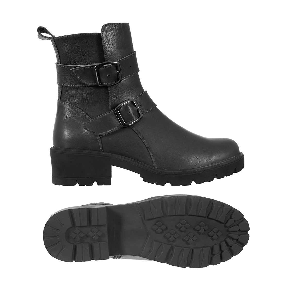 Botas Correas Mujer Cuero Negro
