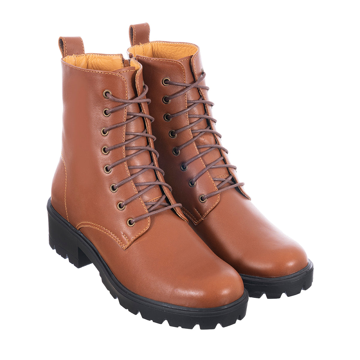 Botas Combat Mujer Cuero Liso Miel
