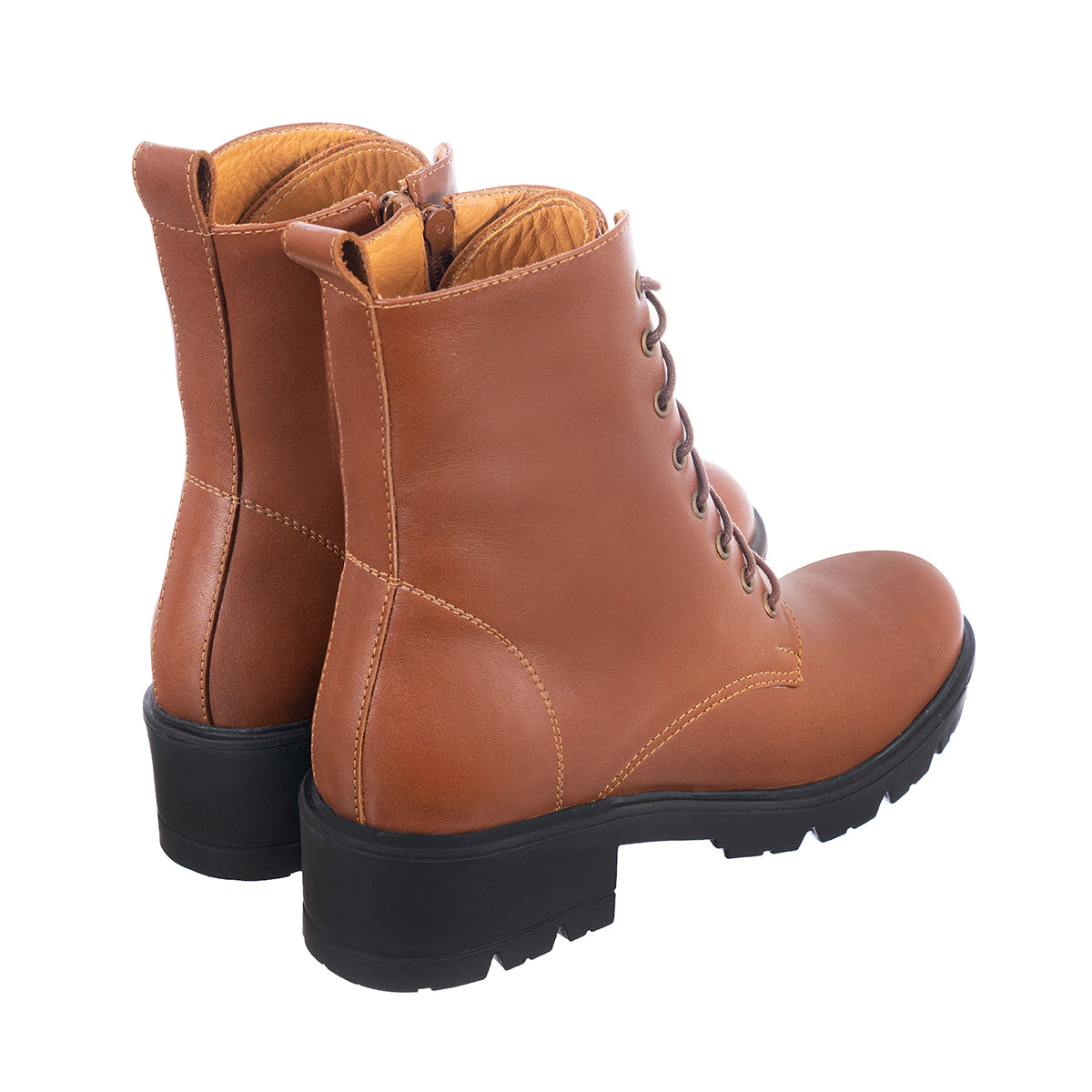 Botas Combat Mujer Cuero Liso Miel