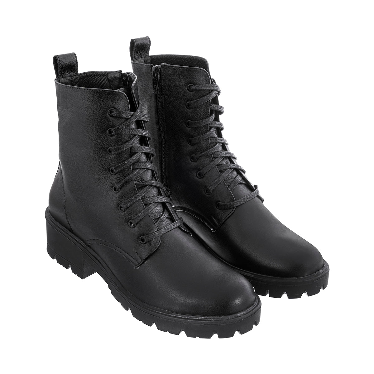 Botas Combat Mujer Cuero Liso Negro