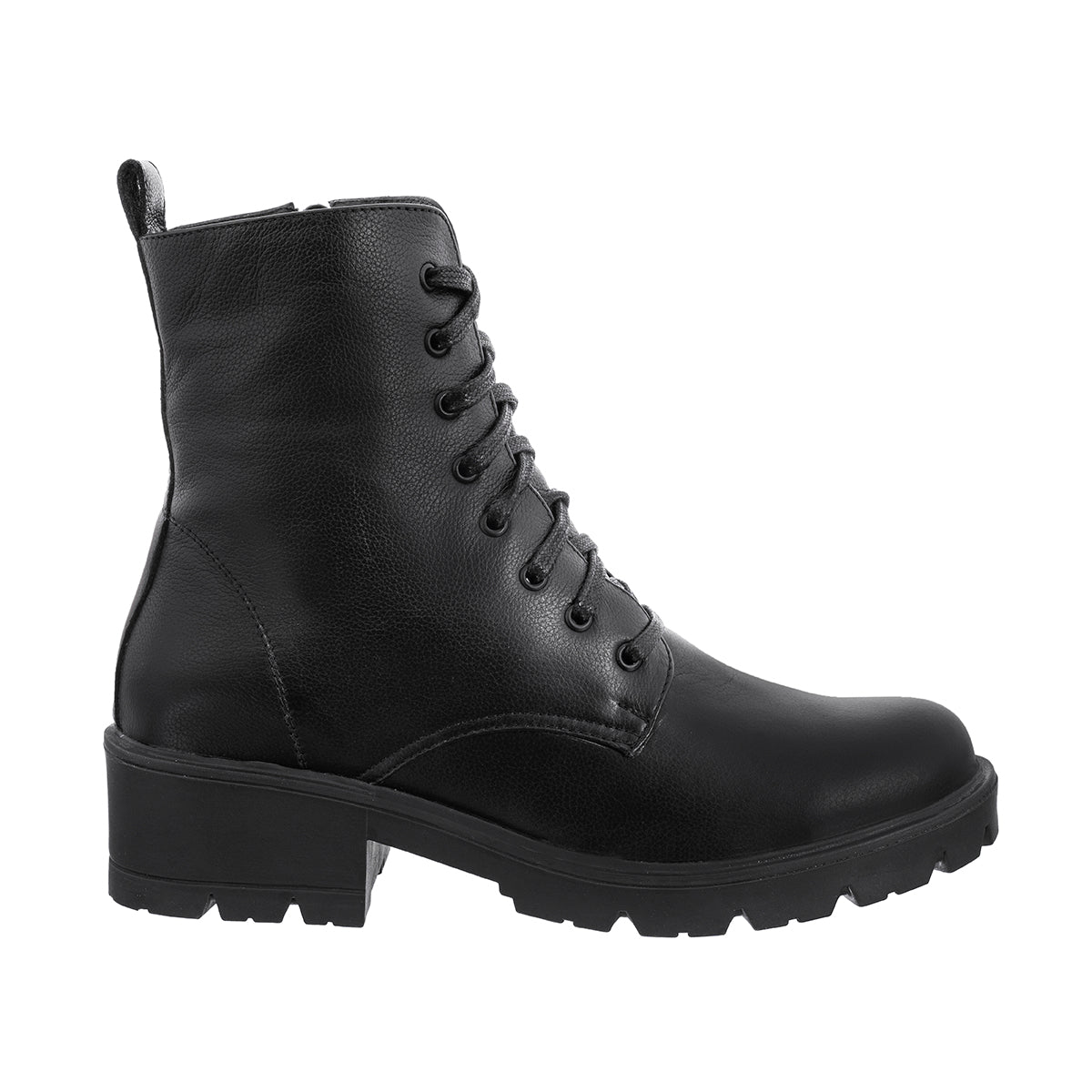 Botas Combat Mujer Cuero Liso Negro