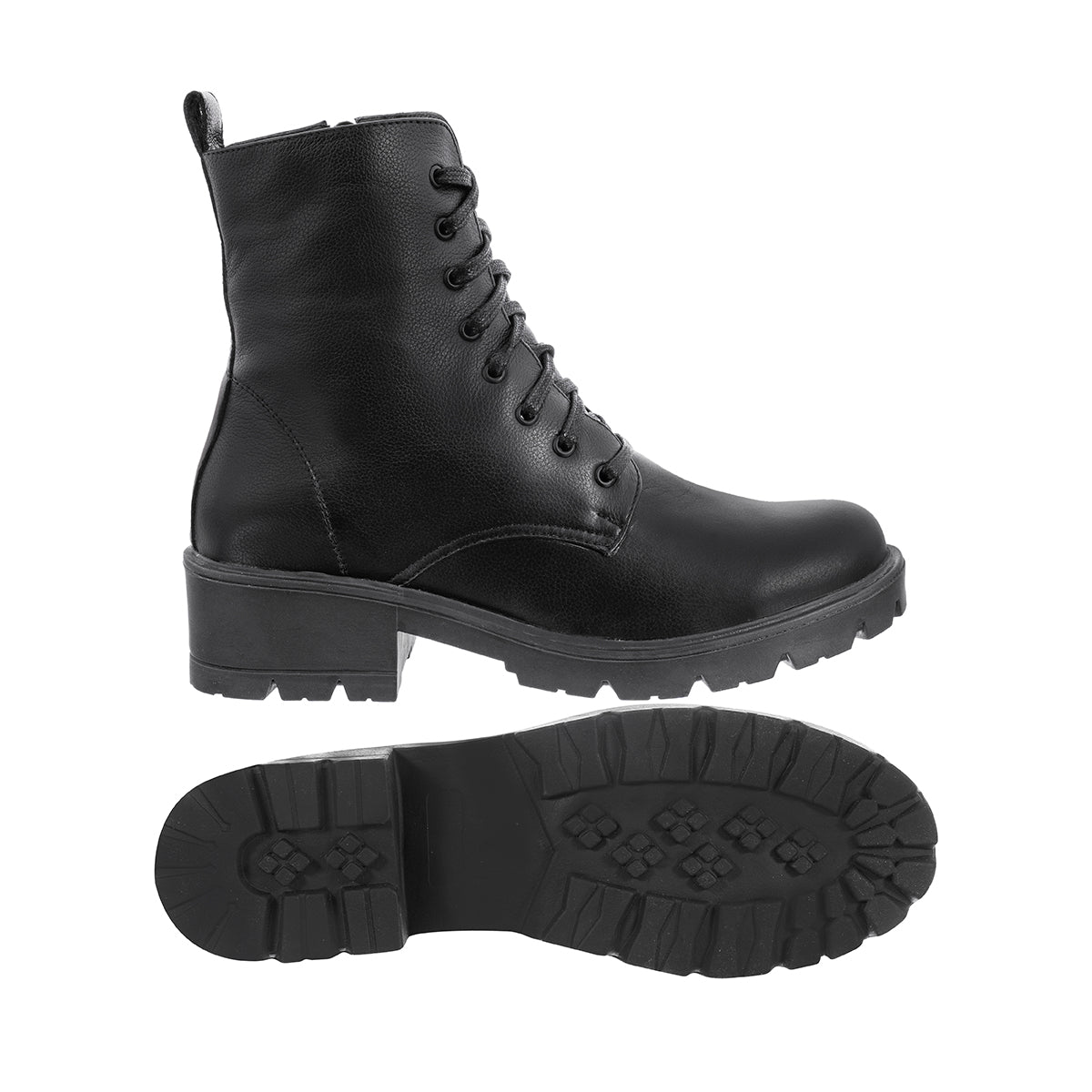 Botas Combat Mujer Cuero Liso Negro