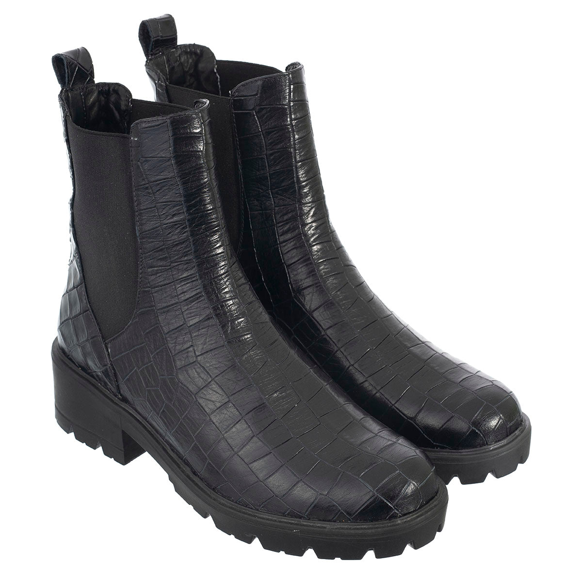 Botas Chelsea Emi Mujer Cuero Croco Negro Botas