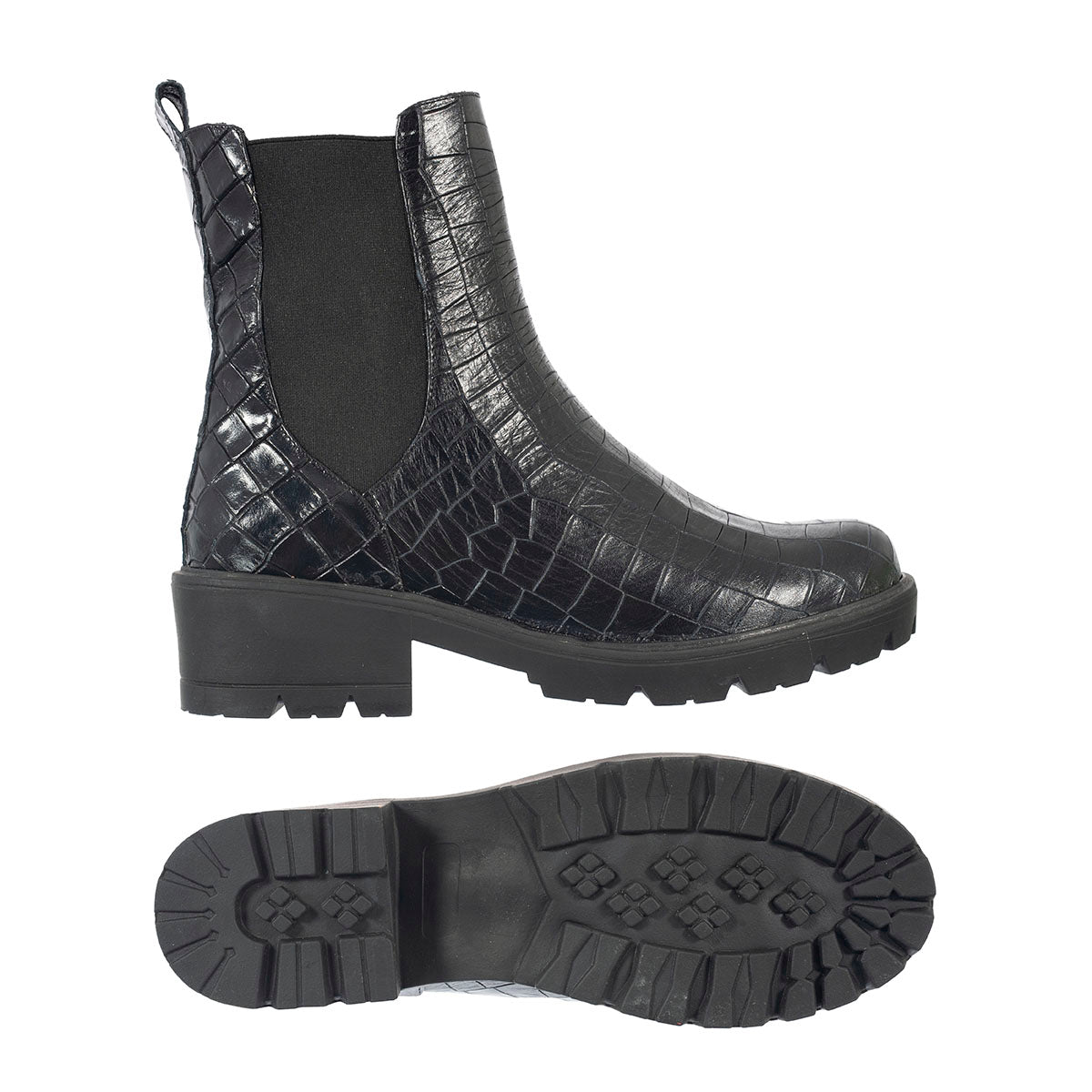 Botas Chelsea Emi Mujer Cuero Croco Negro Botas