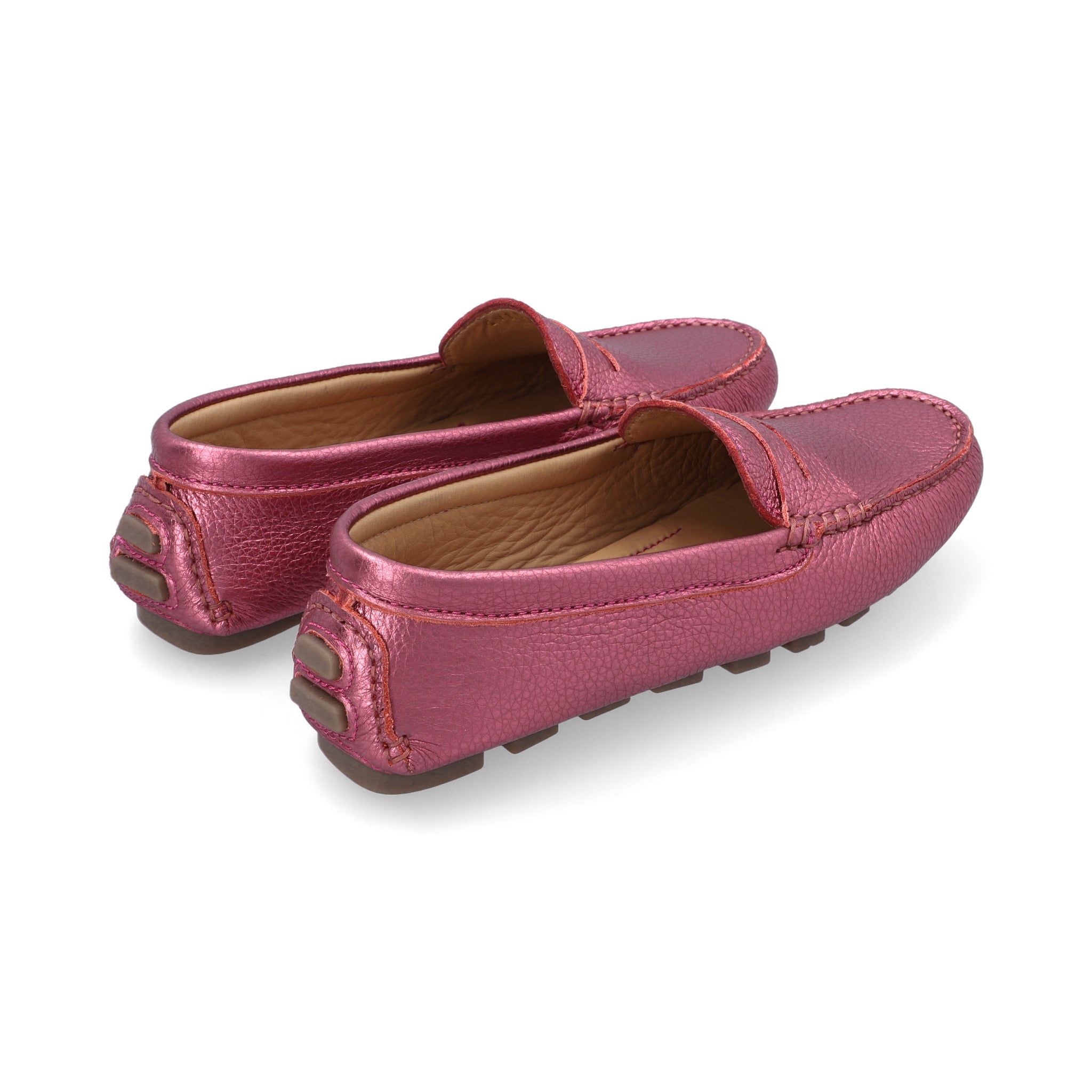 Mocasines Mujer Penny Cuero Metalizado Magenta