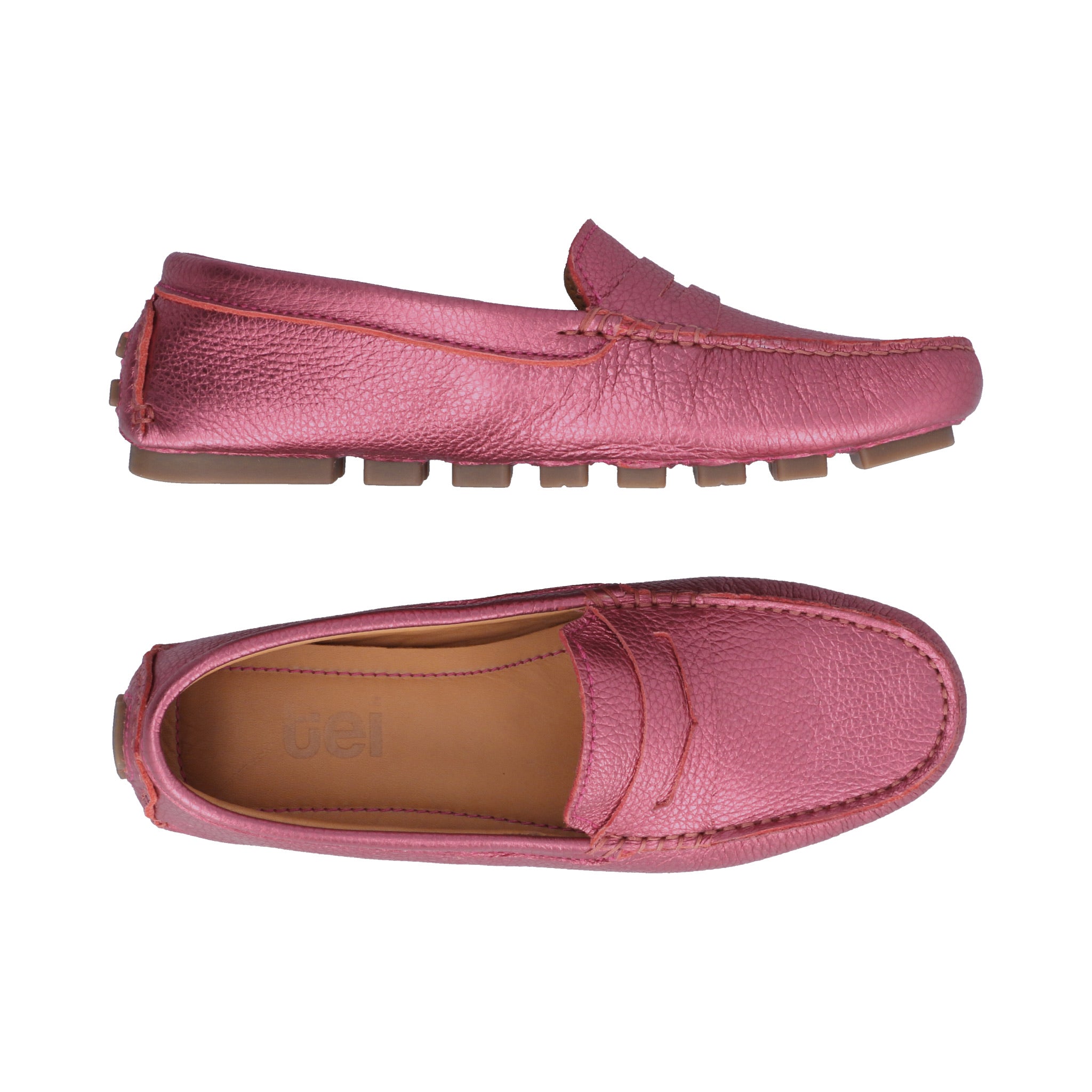 Mocasines Mujer Penny Cuero Metalizado Magenta