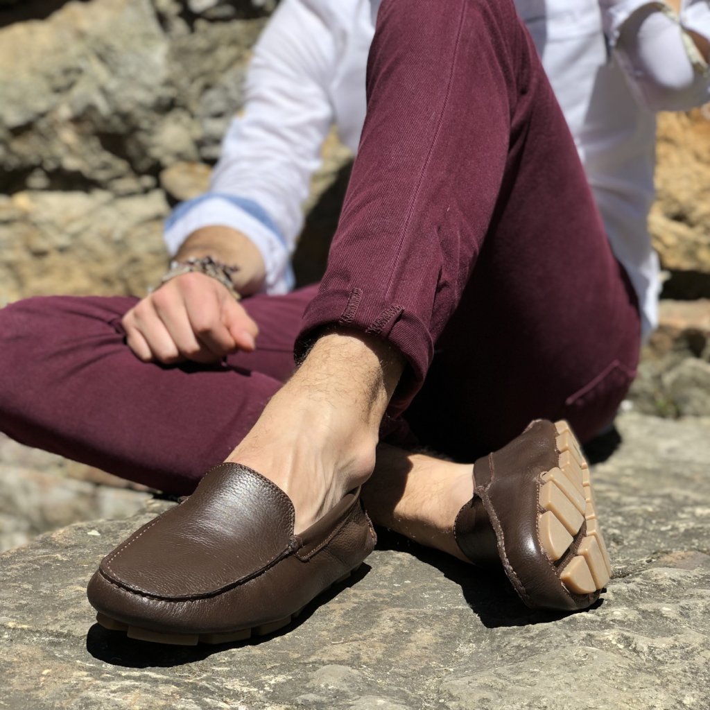 Mocasines Hombre Lisos Cuero Café