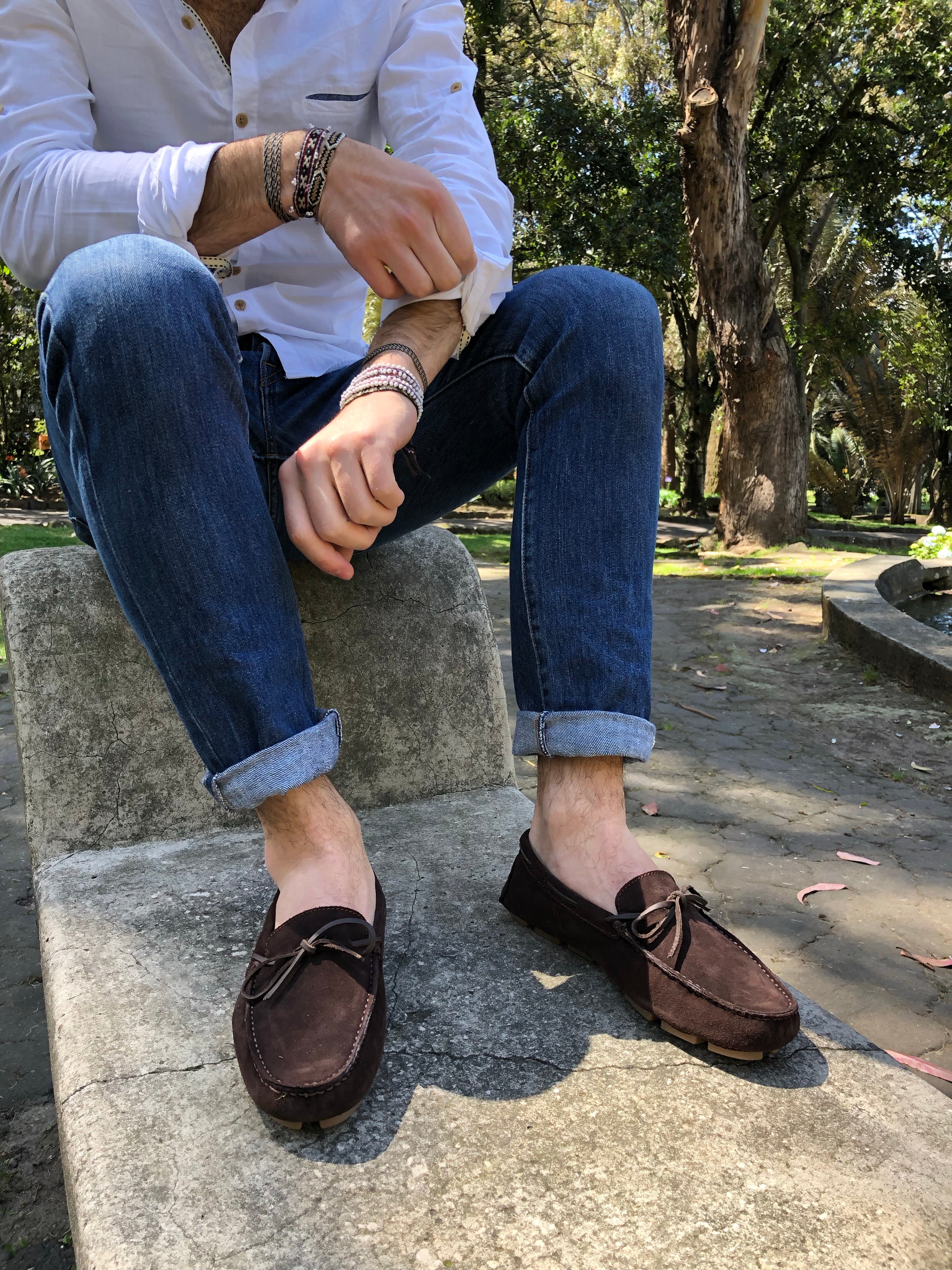 Mocasines Hombre Amarrar Carnaza Café