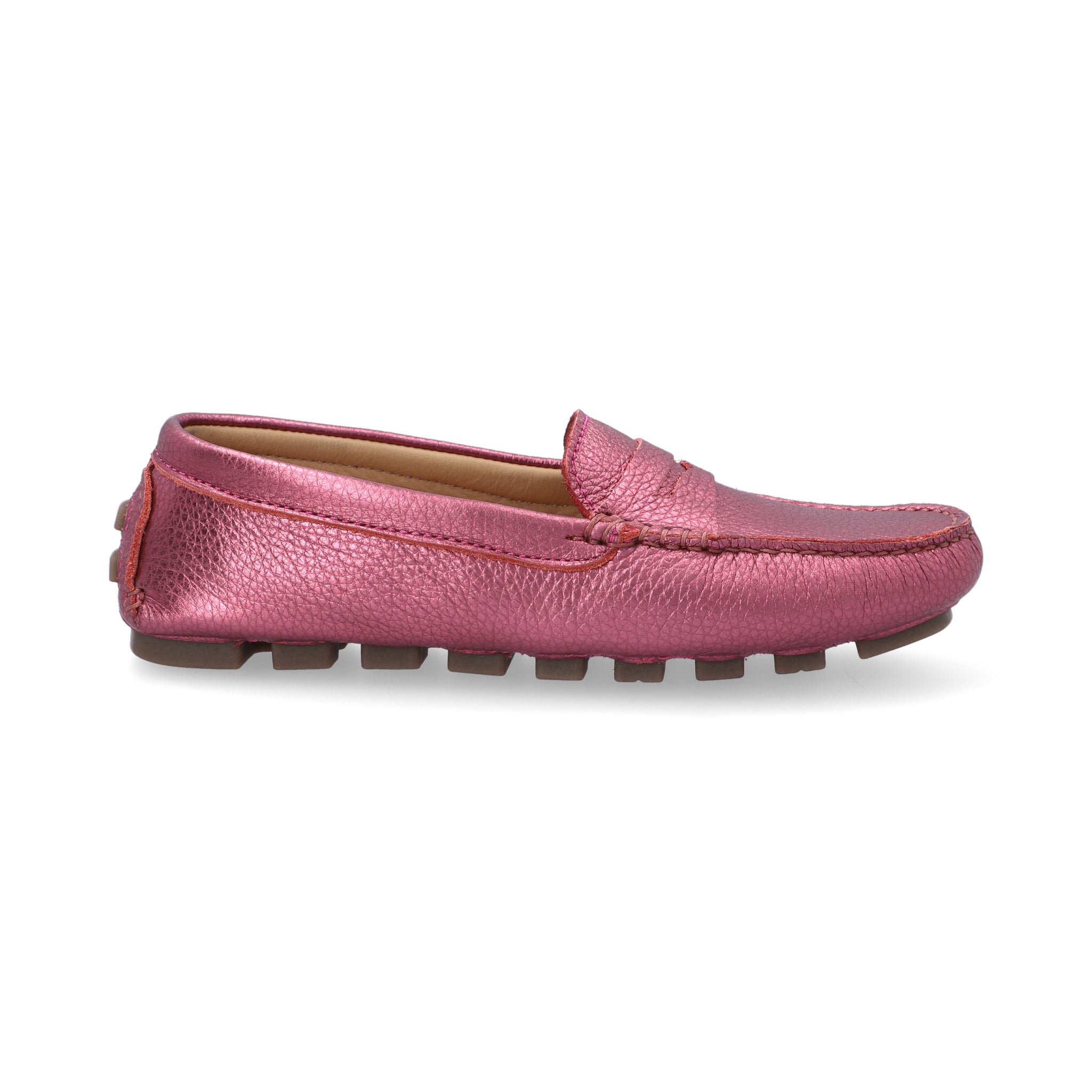 Mocasines Mujer Penny Cuero Metalizado Magenta