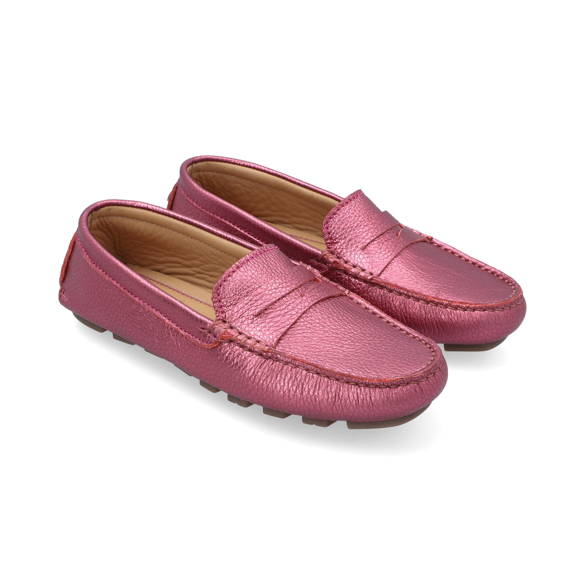 Mocasines Mujer Penny Cuero Metalizado Magenta