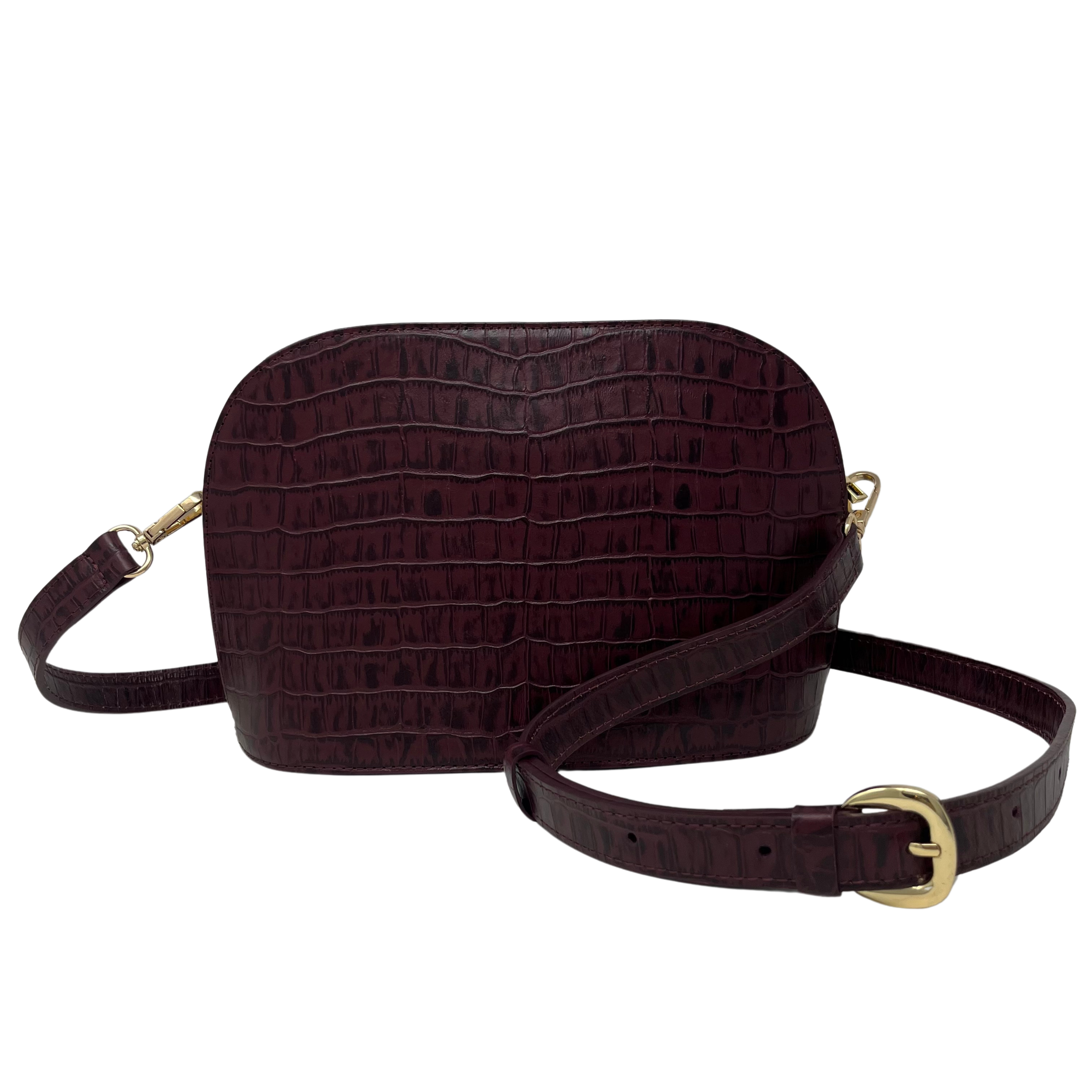 Cartera Isa Cuero Grabado Taponado Burdeos