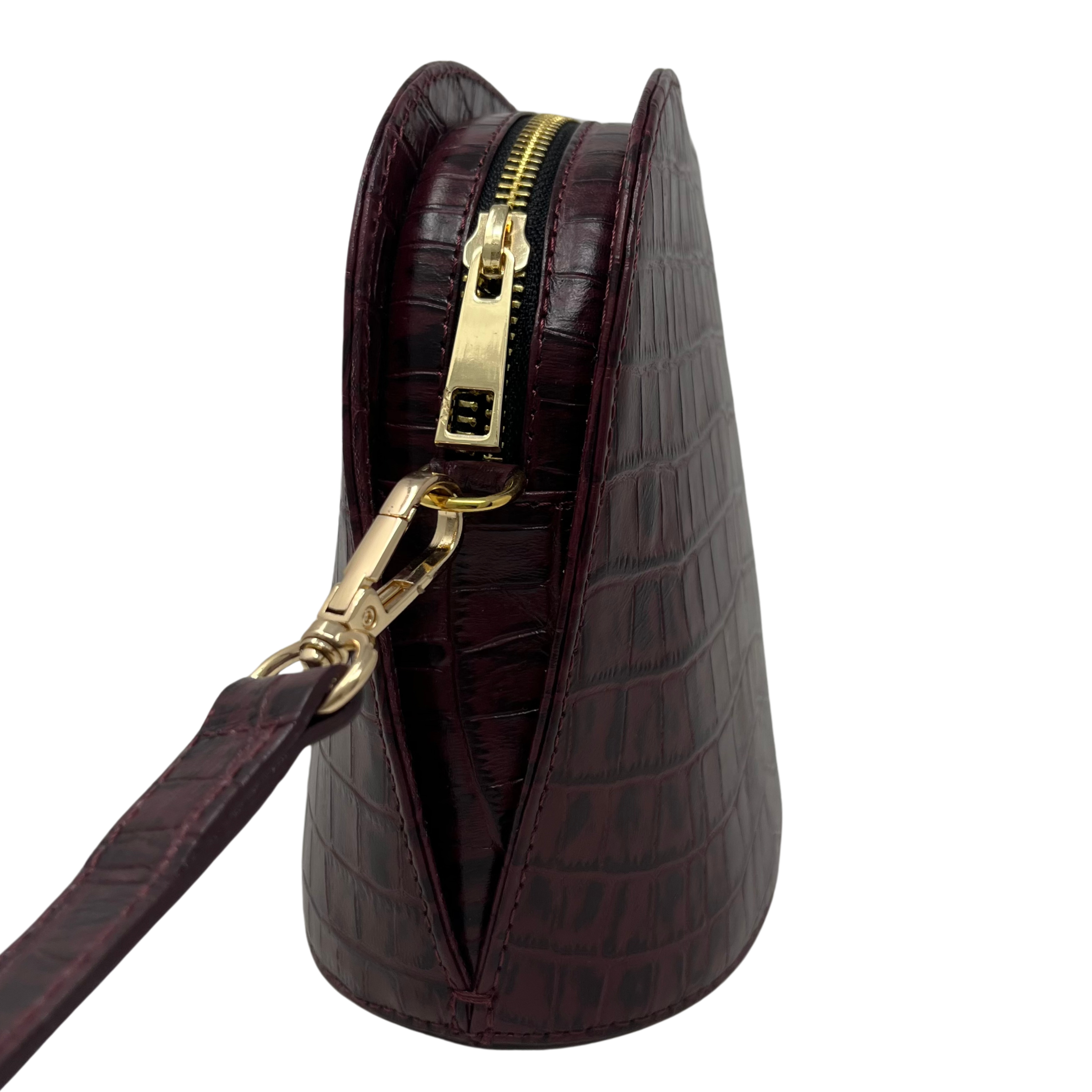 Cartera Isa Cuero Grabado Taponado Burdeos