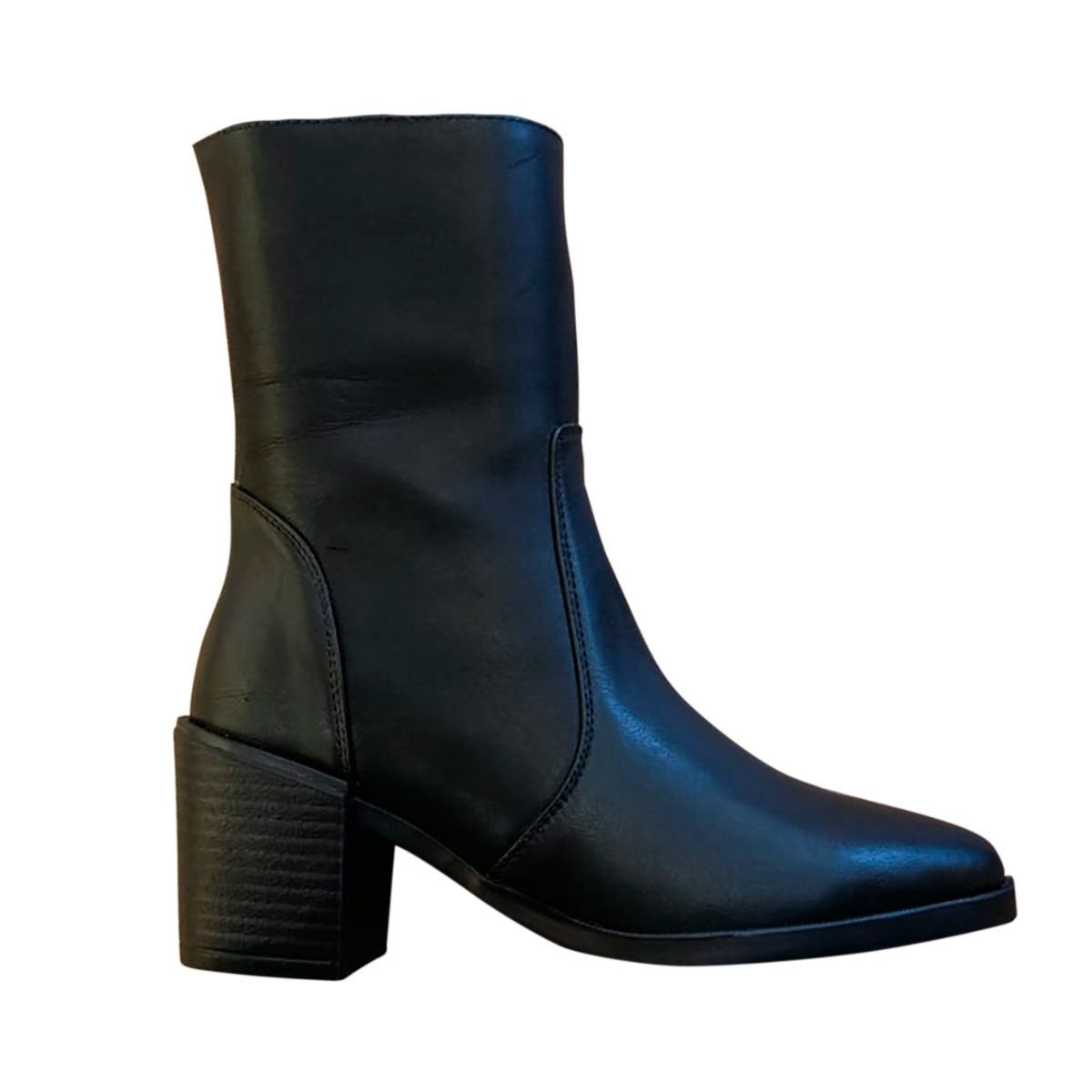 Botas Essential Caña Media Cuero Negro Mujer