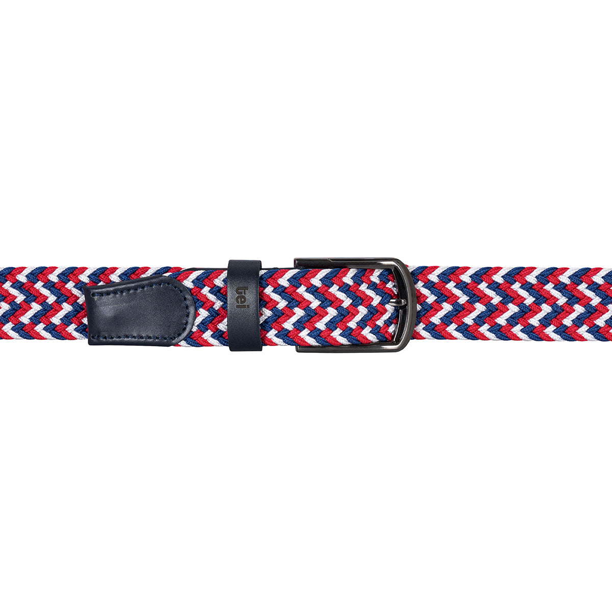 Cinturón trenzado elástico Azul Marino/ Blanco / Rojo