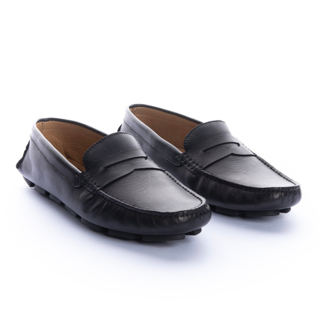 Mocasines Hombre Penny Cuero Liso Negro