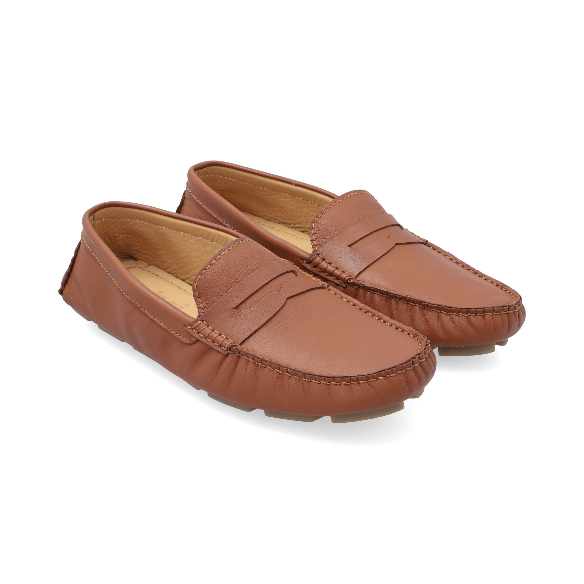 Mocasines Hombre Penny Cuero Liso Miel