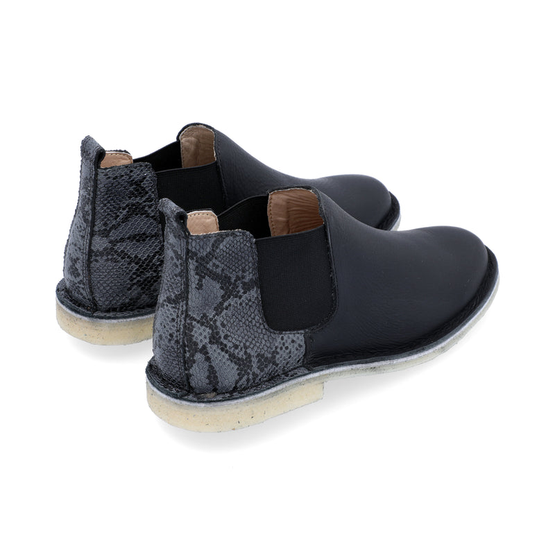 Botas Chelsea Mujer Cuero Combinado Negro Animal Print