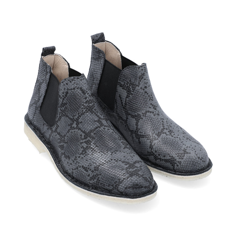 Botas Chelsea Mujer Cuero Negro Animal Print