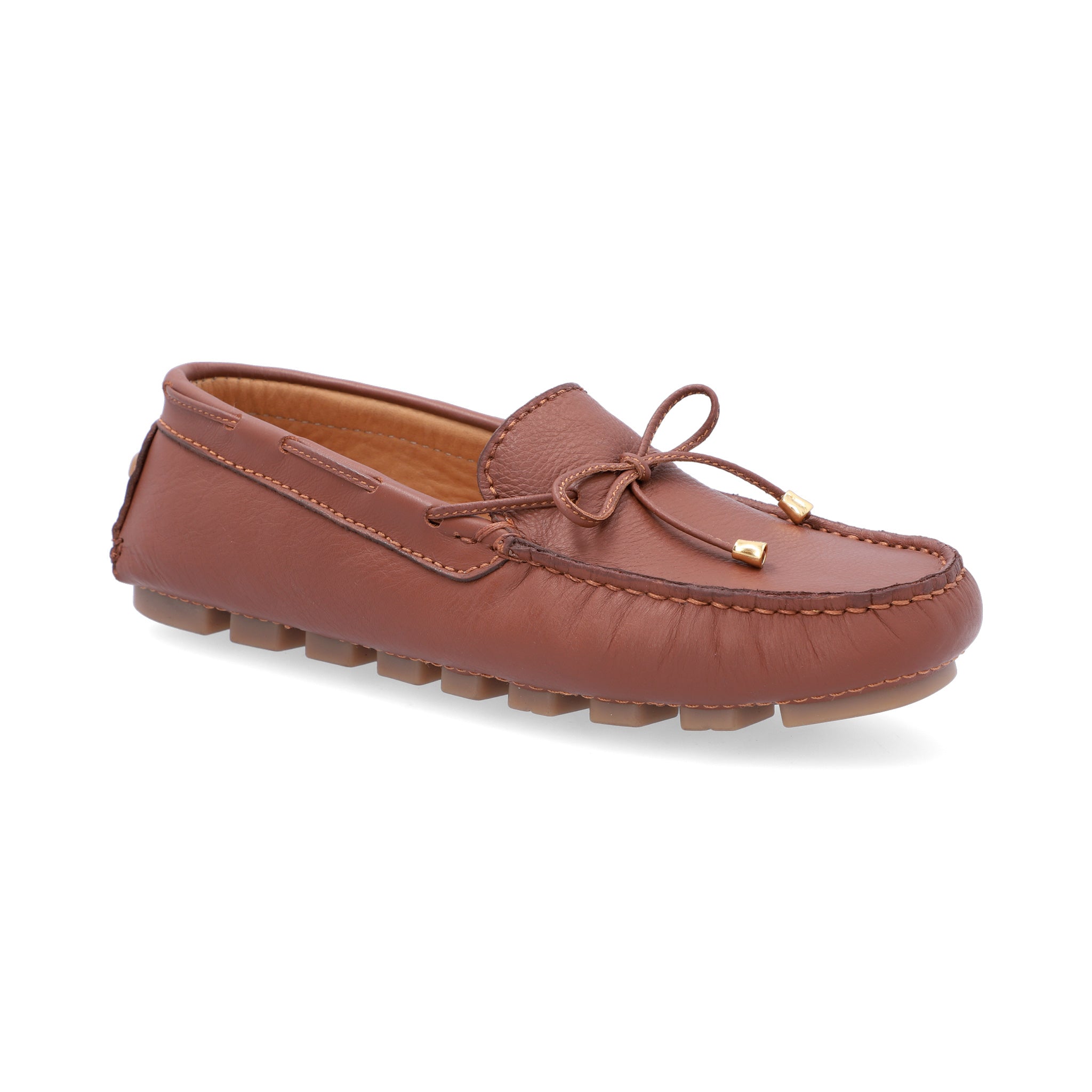 Mocasines Mujer Cordón Cuero Miel