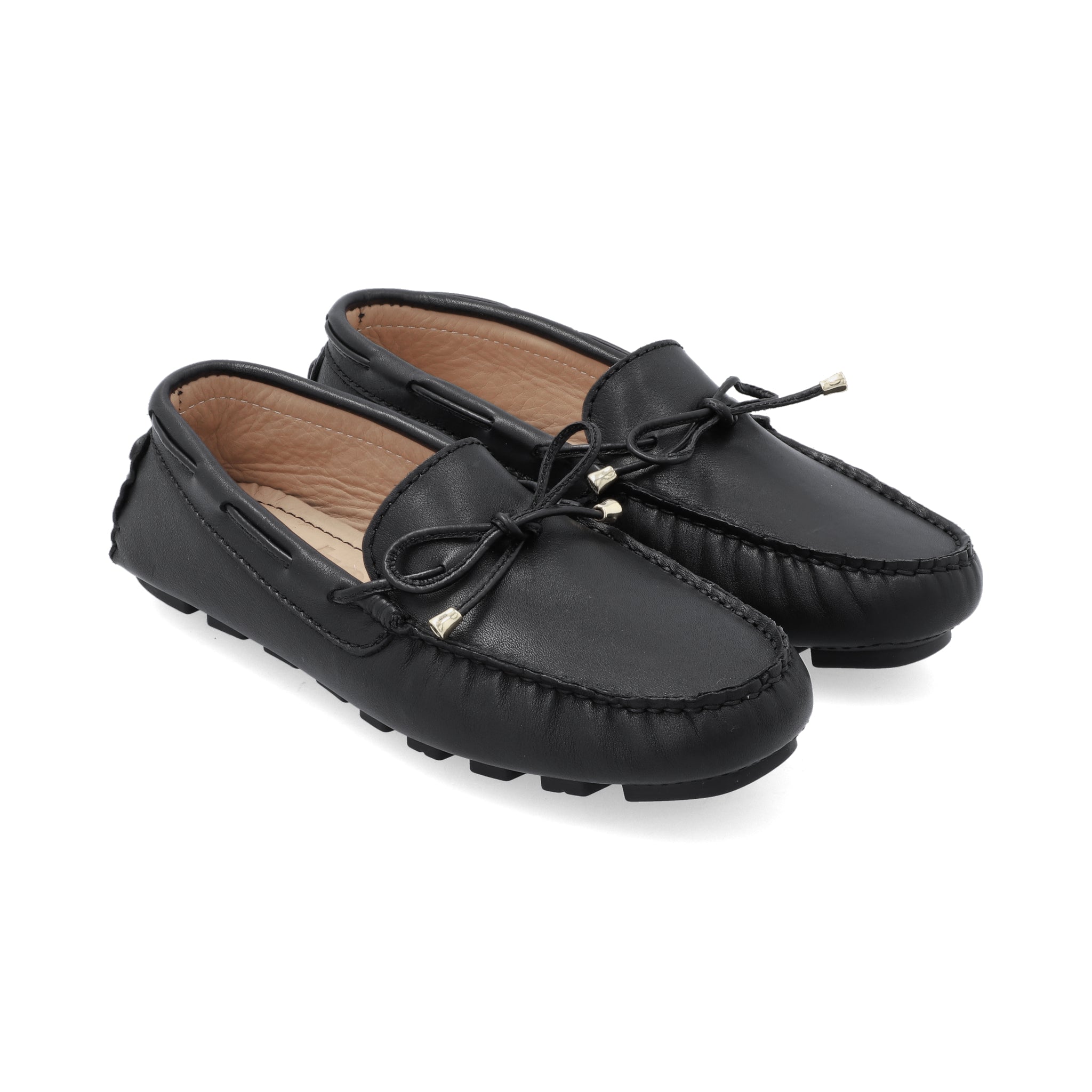 Mocasines Mujer Cordón Cuero Liso Negro