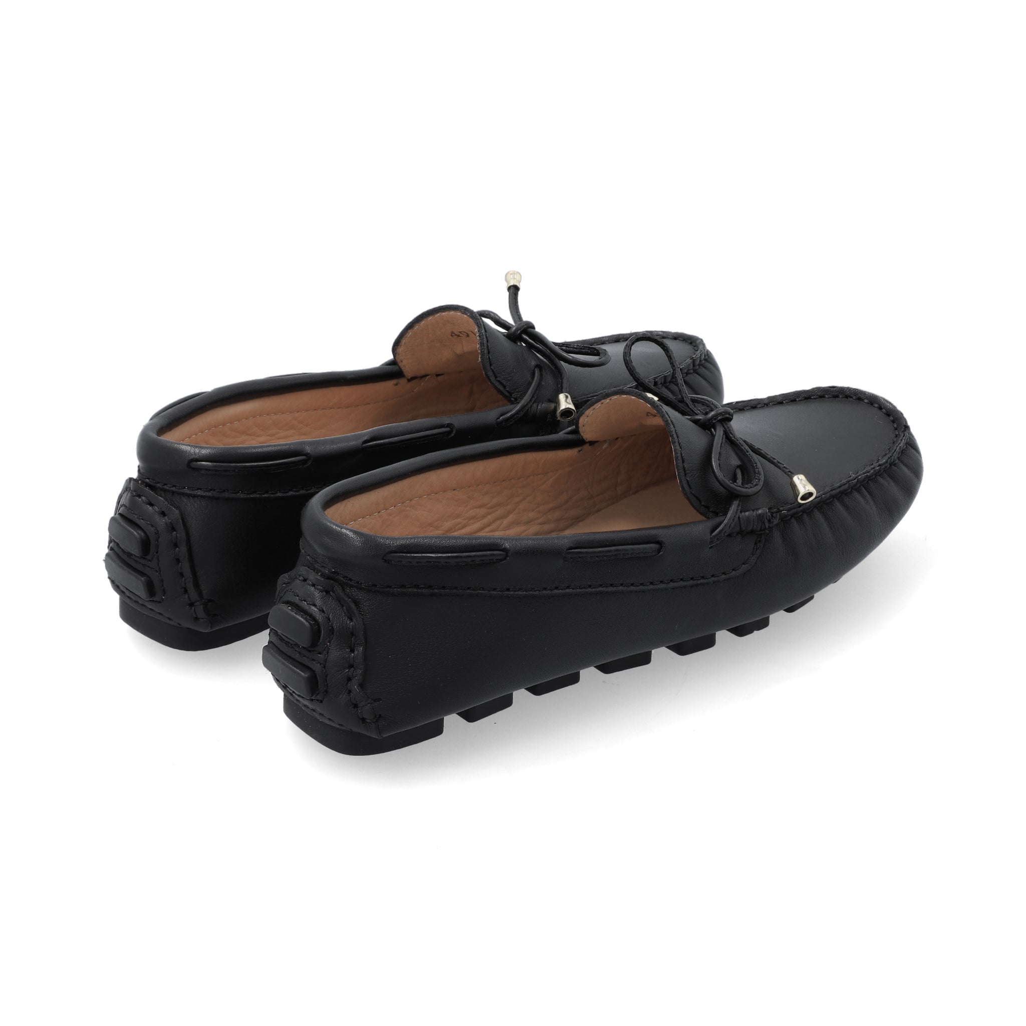 Mocasines Mujer Cordón Cuero Liso Negro