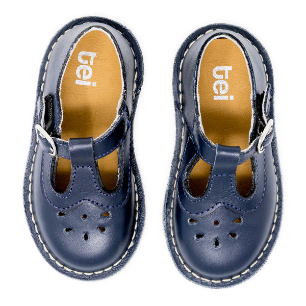 Zapatos T-straps Niña Cuero Azul Marino