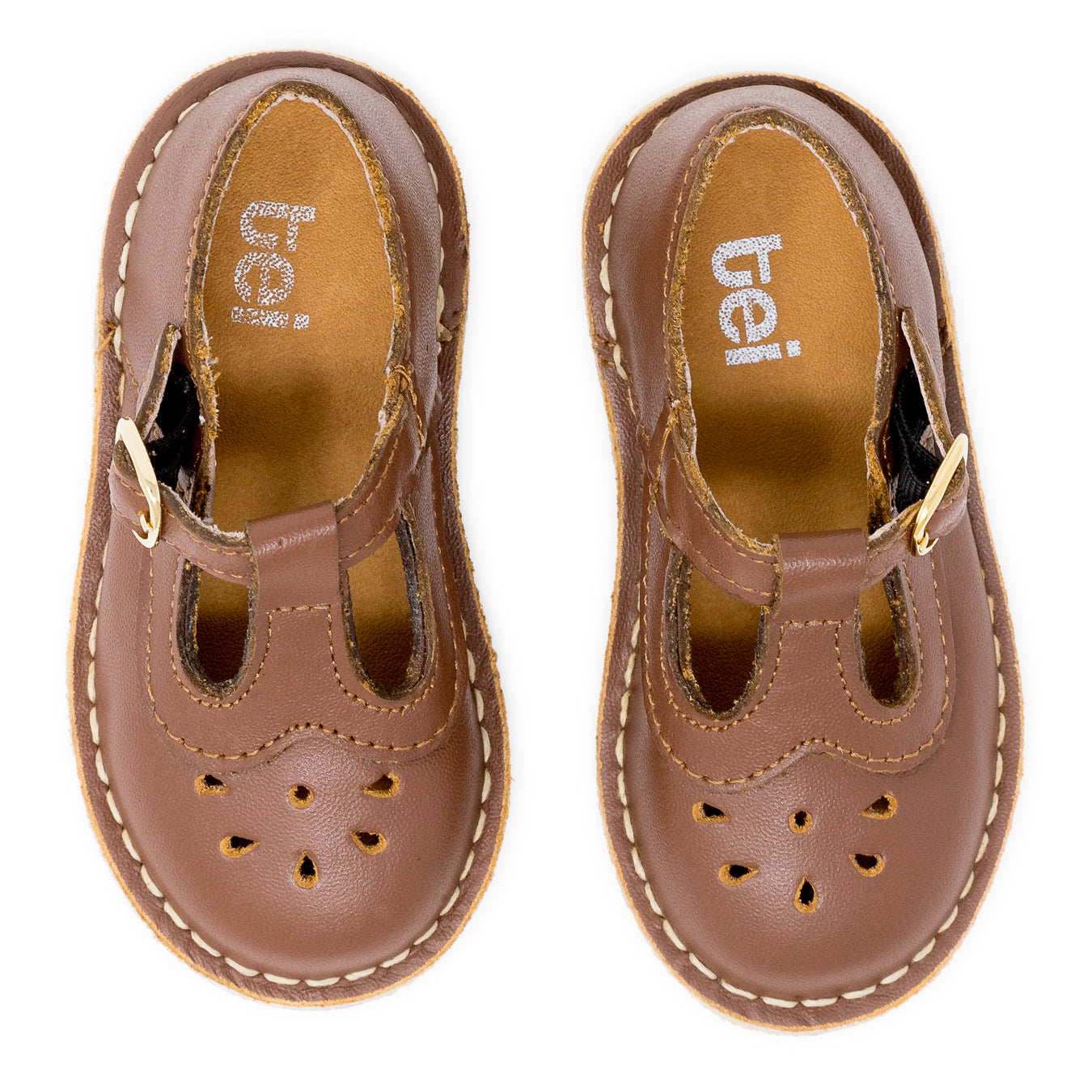 Zapatos T-straps Niña Cuero Miel