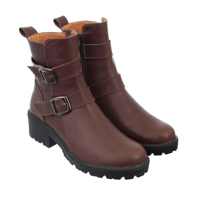 Botas Correas Mujer Cuero Café