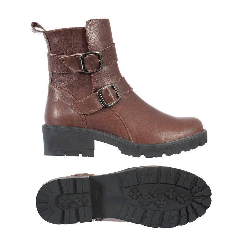 Botas Correas Mujer Cuero Café