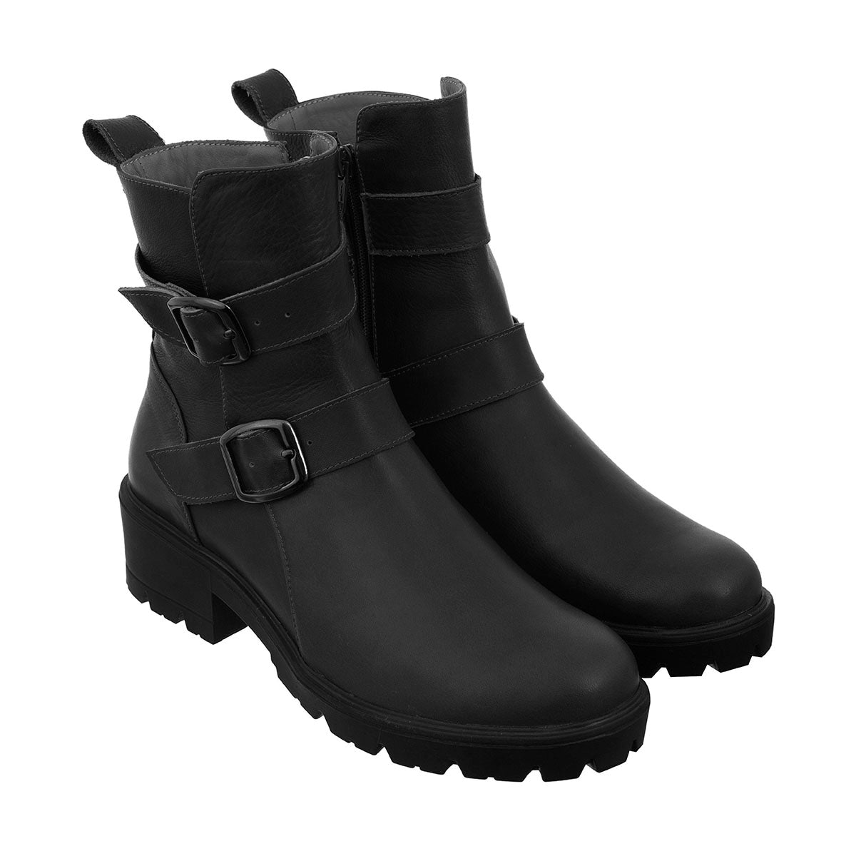 Botas Correas Mujer Cuero Negro