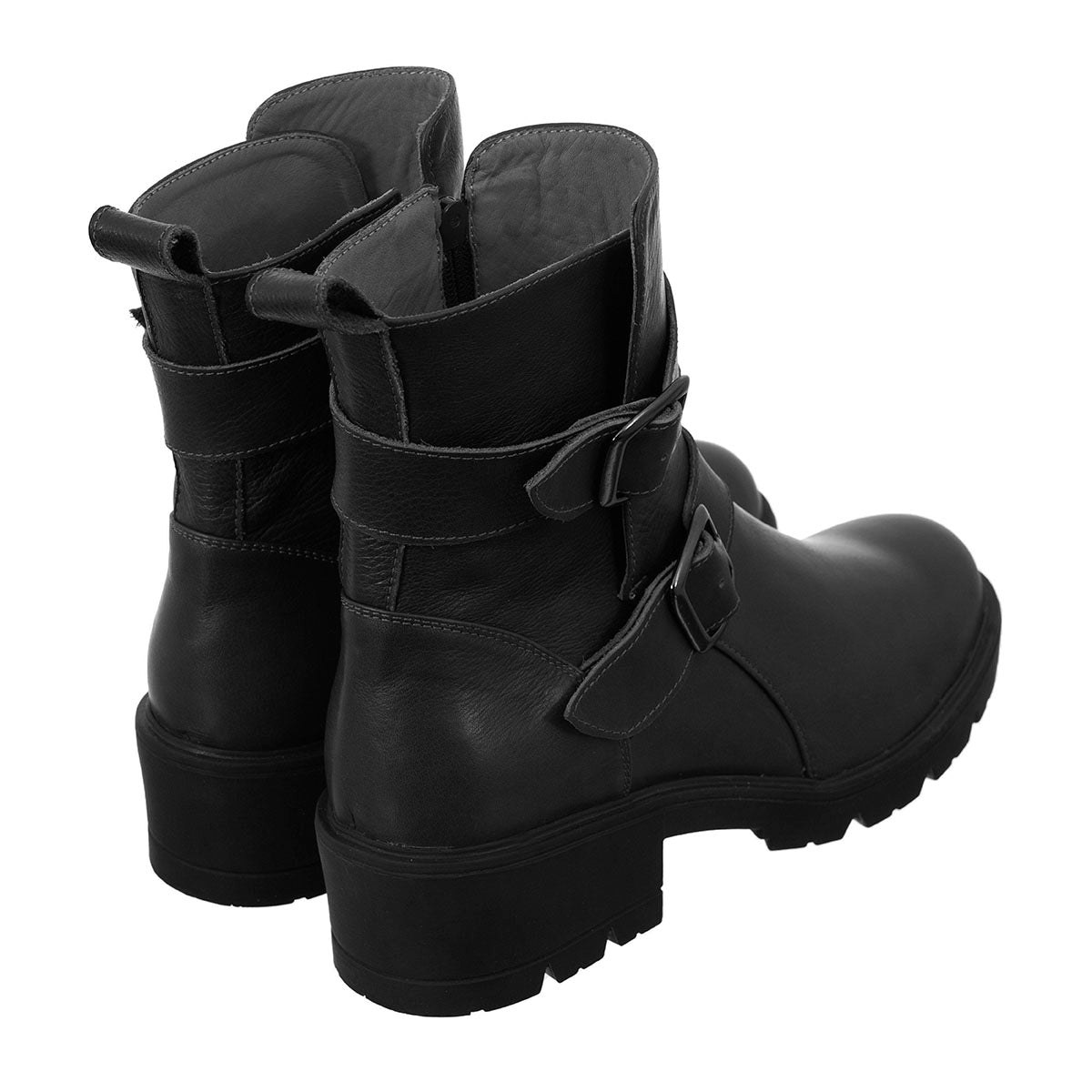 Botas Correas Mujer Cuero Negro