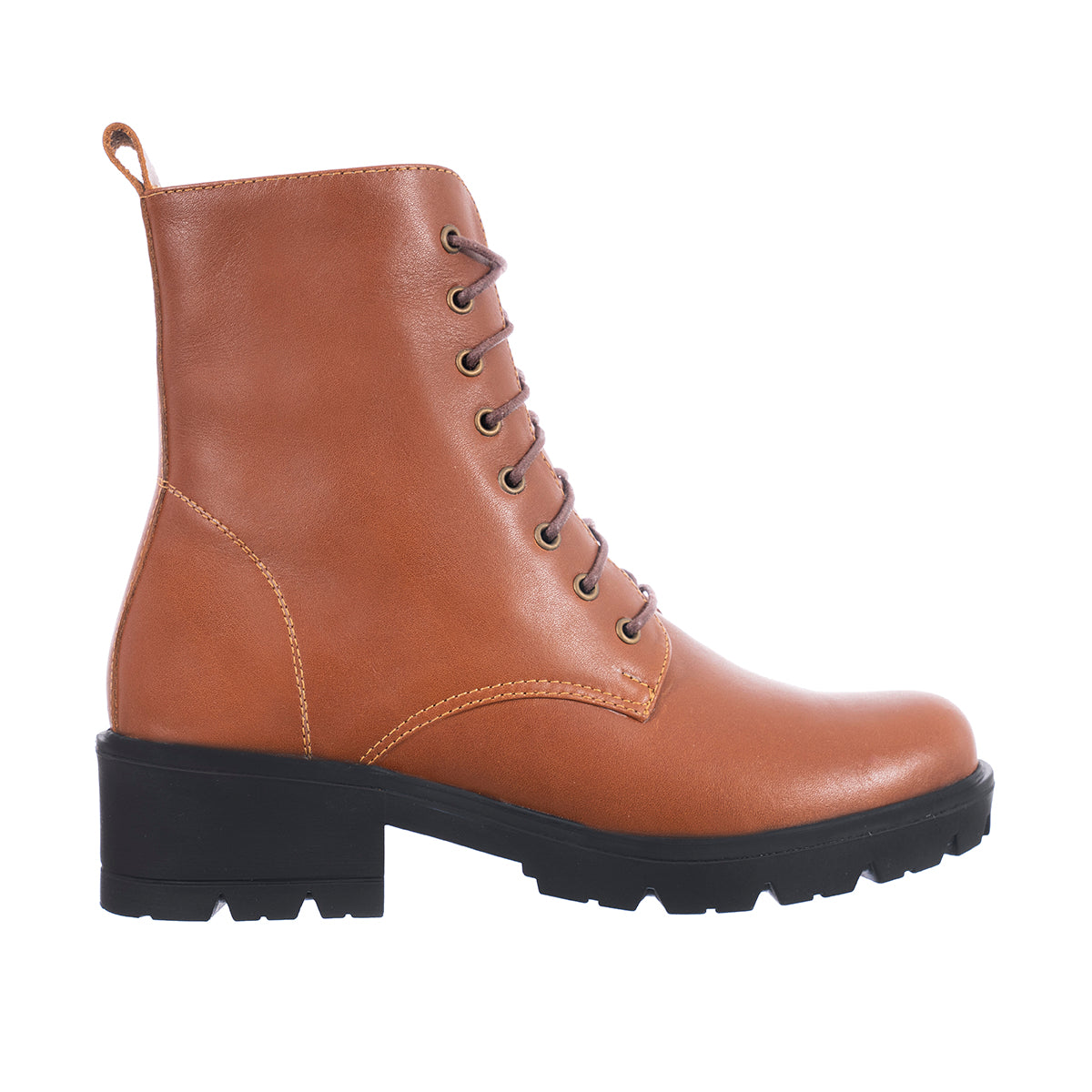 Botas Combat Mujer Cuero Liso Miel