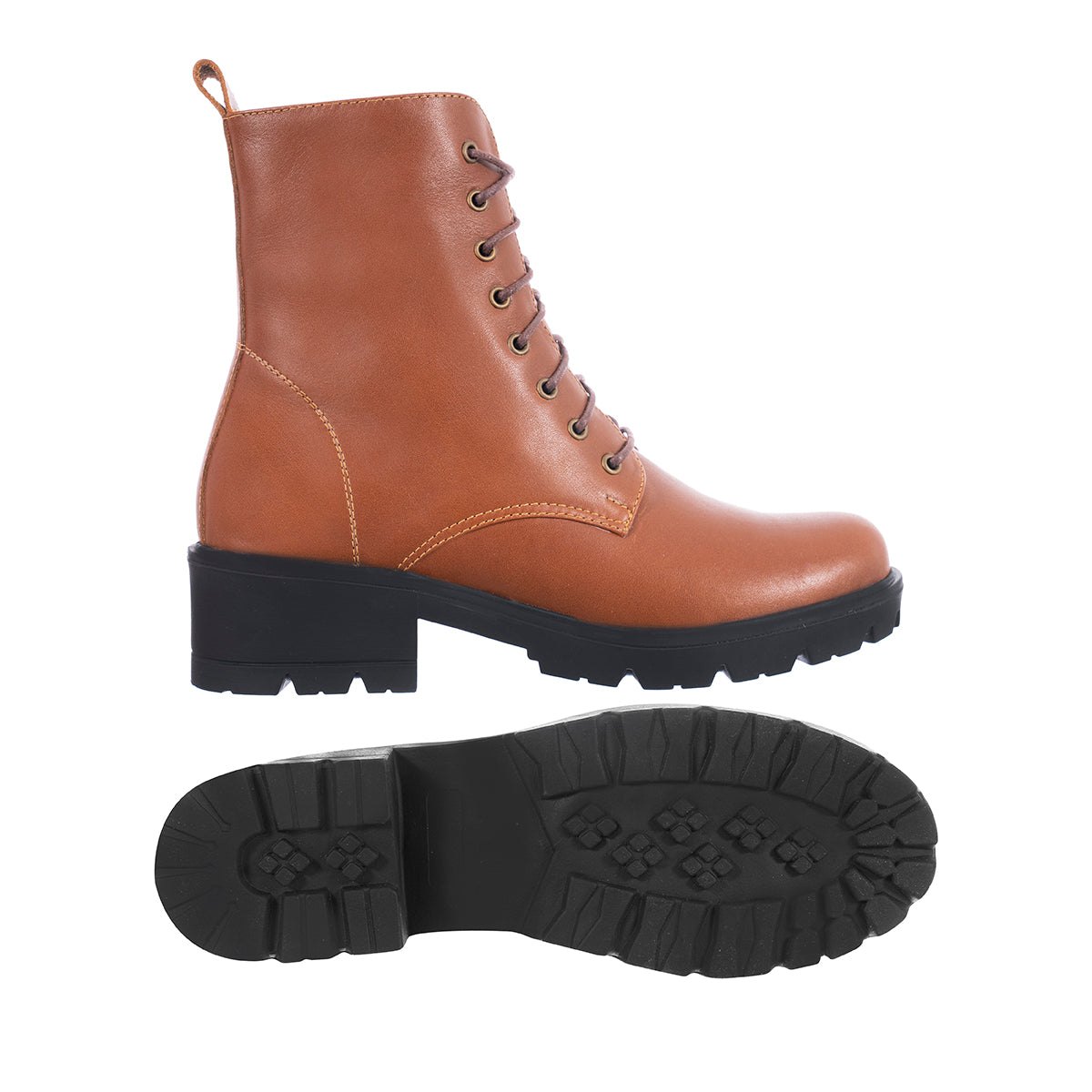 Botas Combat Mujer Cuero Liso Miel