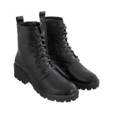 Botas Combat Mujer Cuero Liso Negro