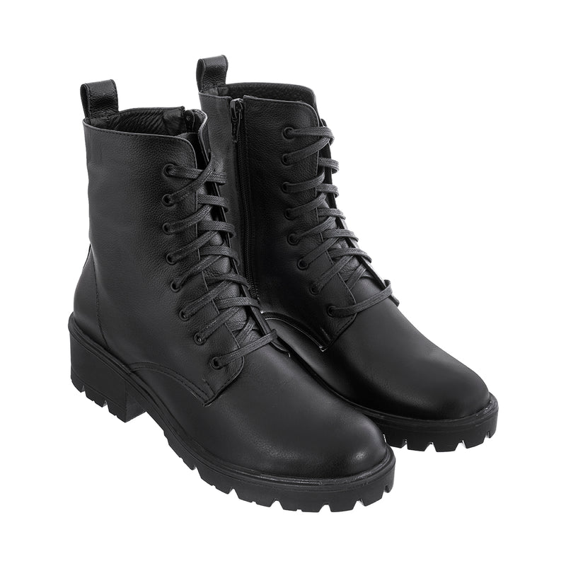 Botas Combat Mujer Cuero Liso Negro