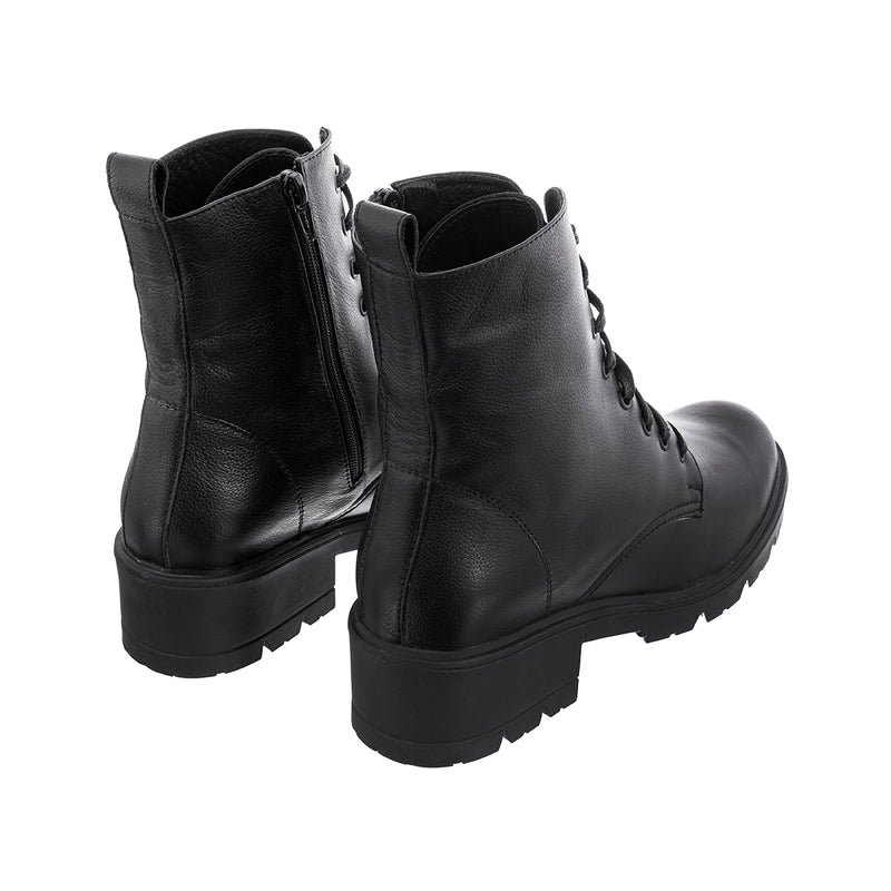Botas Combat Mujer Cuero Liso Negro