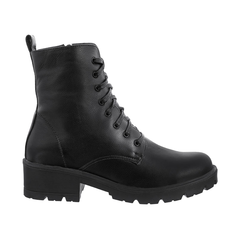 Botas Combat Mujer Cuero Liso Negro