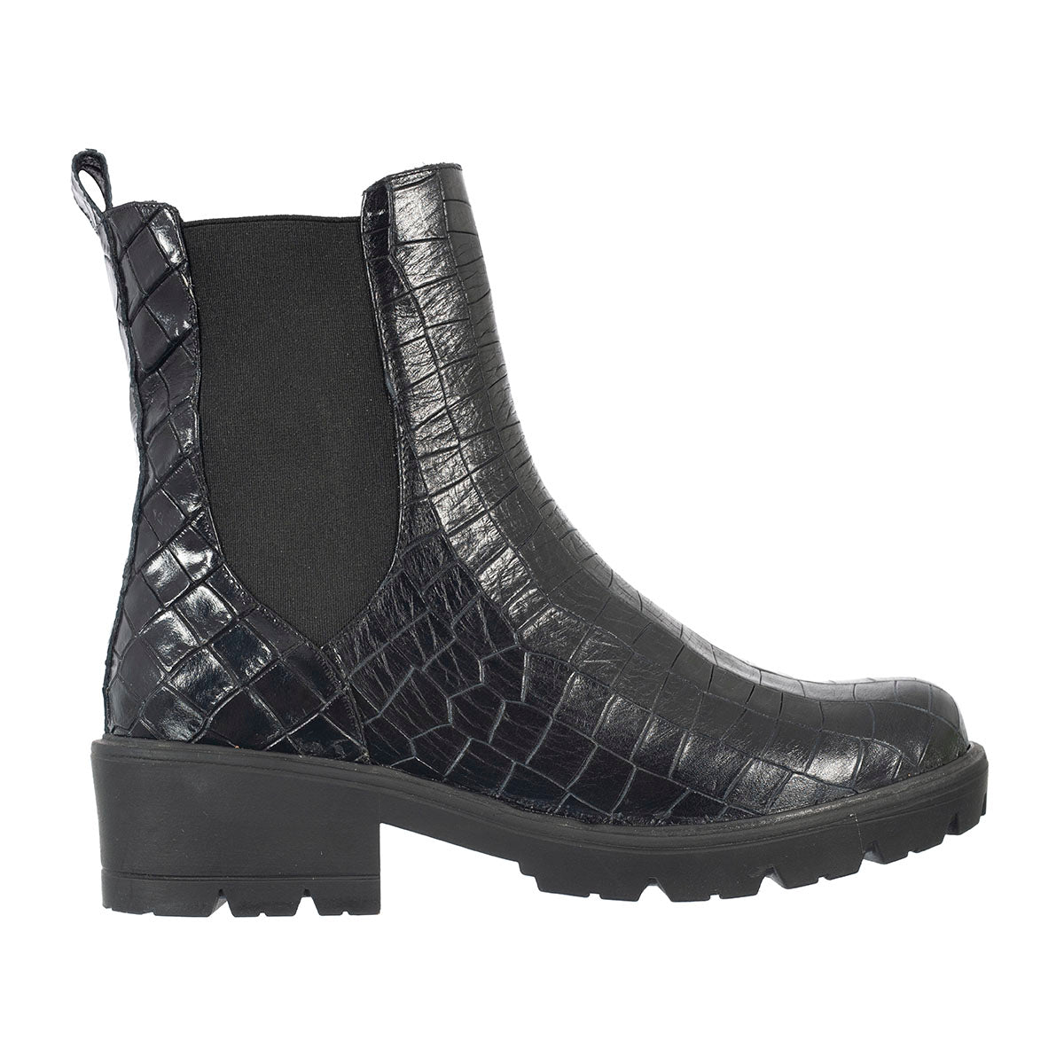 Botas Chelsea Emi Mujer Cuero Croco Negro Botas