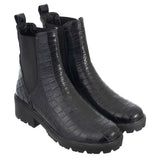 Botas Chelsea Emi Mujer Cuero Croco Negro Botas