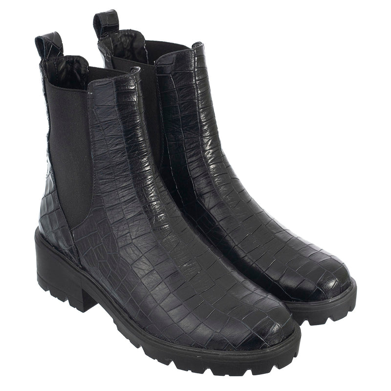 Botas Chelsea Emi Mujer Cuero Croco Negro Botas