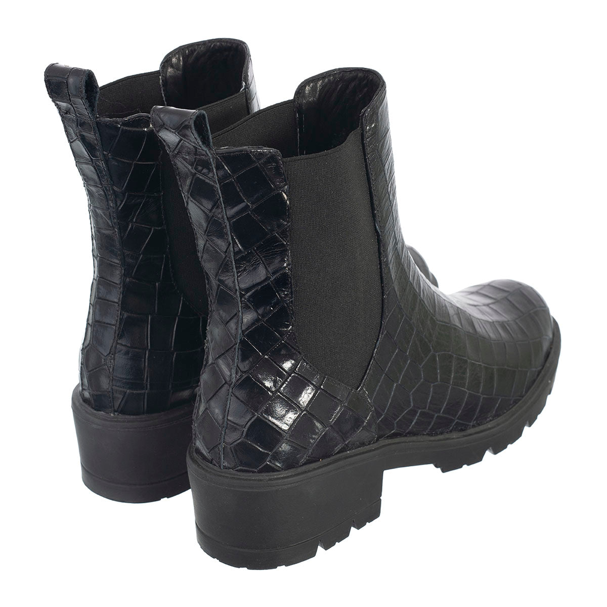 Botas Chelsea Emi Mujer Cuero Croco Negro Botas