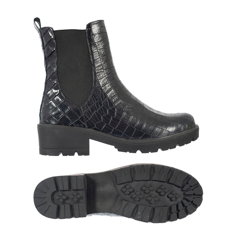 Botas Chelsea Emi Mujer Cuero Croco Negro Botas