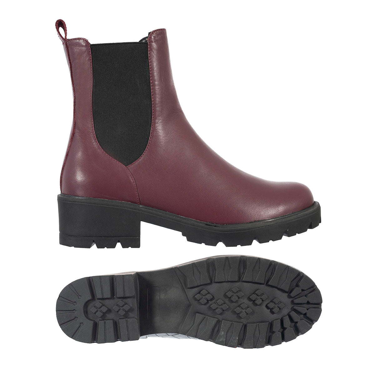 Botas Chelsea Emi Mujer Cuero Liso Burdeos